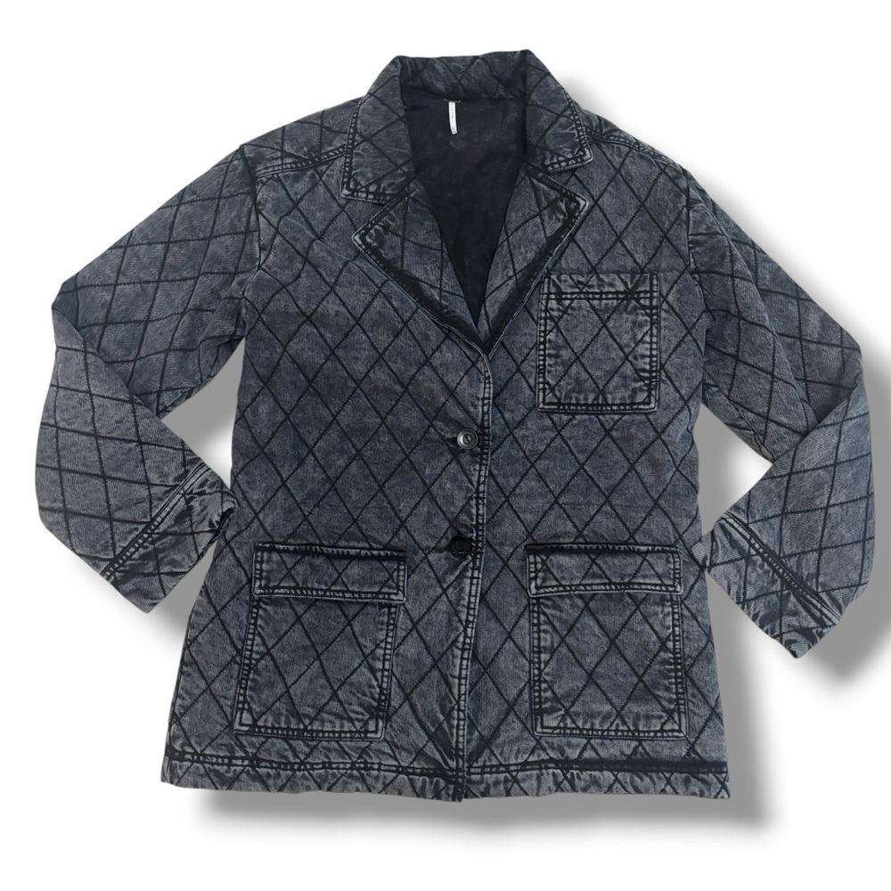 YFB Young Fabulous & Broke Walker Mineral Wash Black Quilted Denim Coat Jacket S